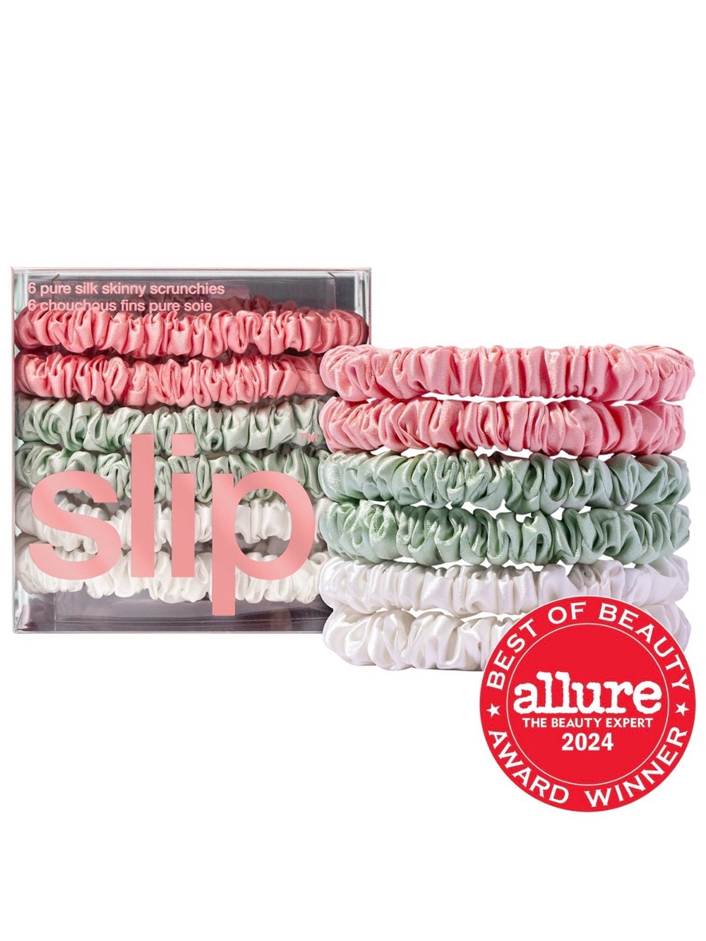 slip Silk Skinny Scrunchies 6 pc Set - Pink, Sage, Cream